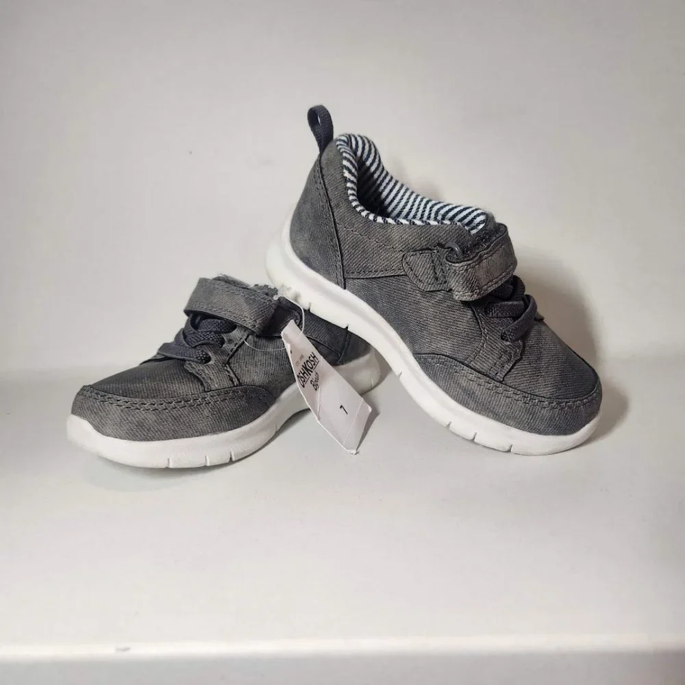 NEW OshKosh B'Gosh Size 7 Toddler Velcro Sneakers Shoes Gray White  NWT